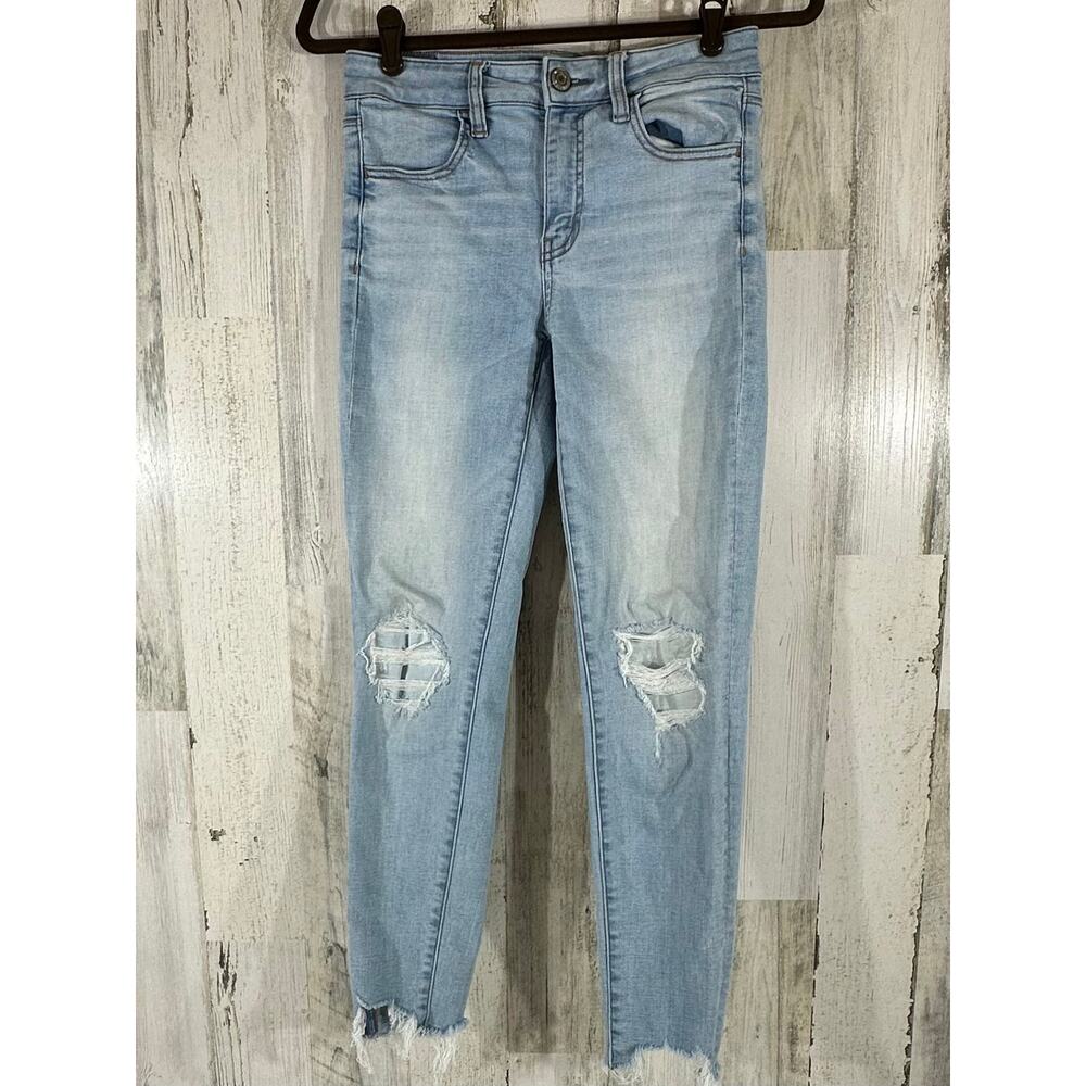 American Eagle Womens Jeans Size 4 (28x26) Stretchy Distressed Light Wash Ankle